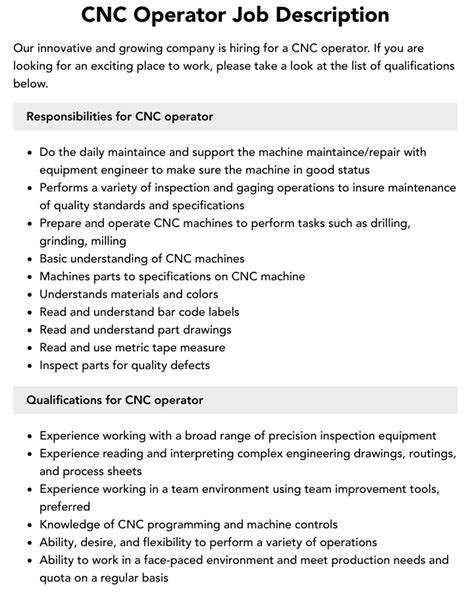 cnc machine operator duties and responsibilities|cnc setter job description.